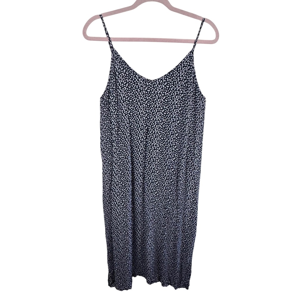 Karen Kane Womens Navy Blue White Petal Print Spaghetti Strap Midi Slip Dress M